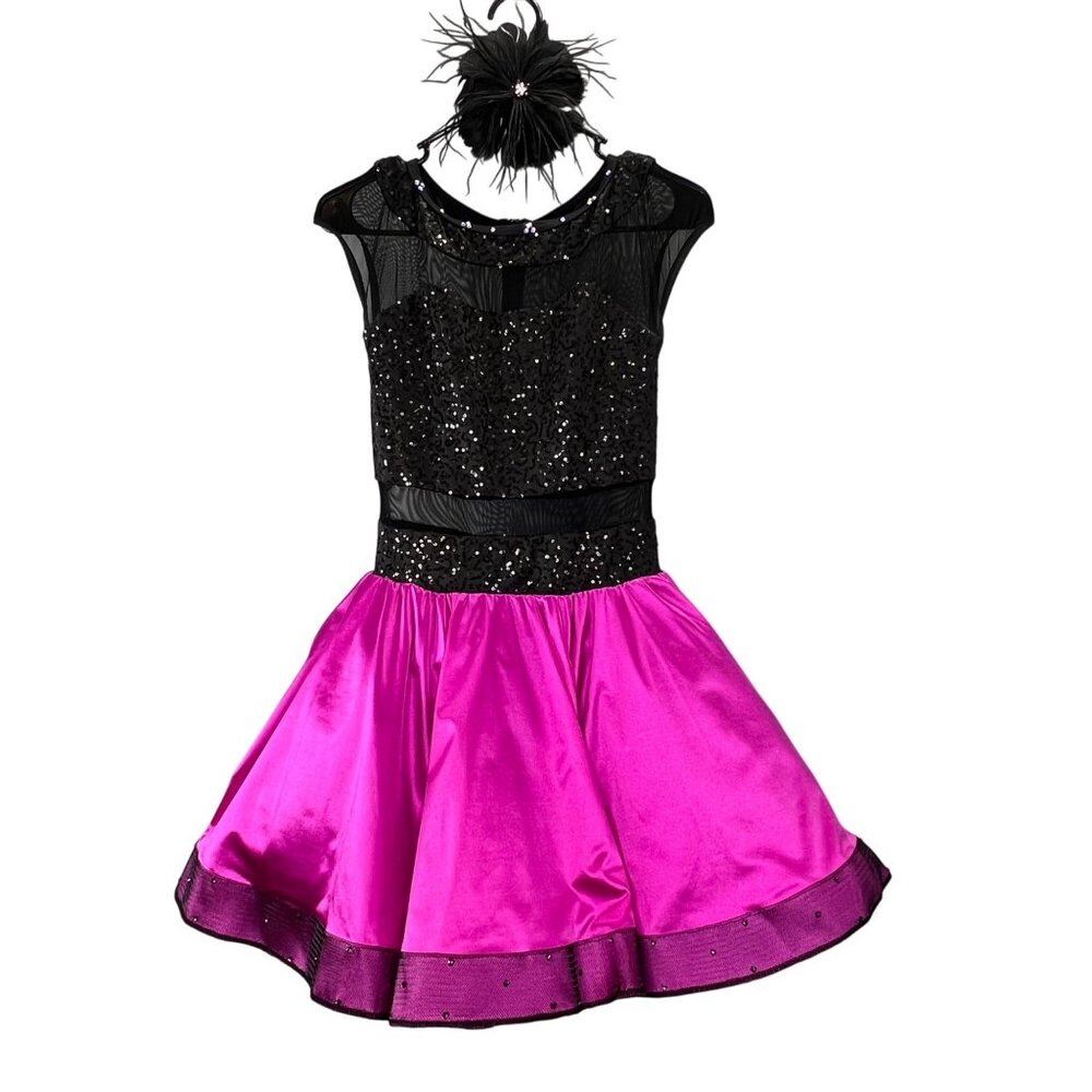 Weissman Dance Costume Pink Black Dress MA Retro Party Sequin Satin Tap Jazz